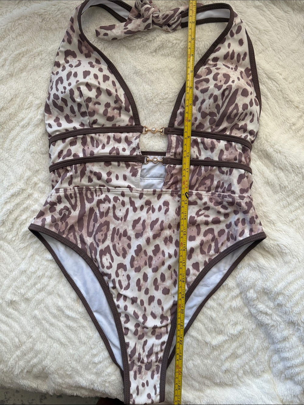 Brown and Cream Leopard Print One-Piece Swimsuit